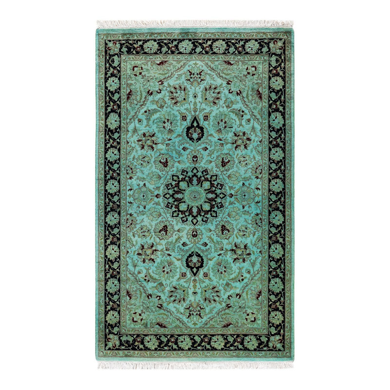 Tapis bleu noué à la main de conception unique Chimel