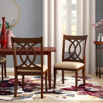 Gunderson Upholstered Queen Anne Back Side Chair in Brown Cherry/Beige