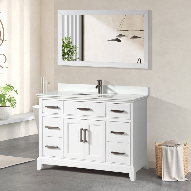 Meuble-lavabo simple avec miroir l 60 po x P 22 po x H 36 po Surina, Blanc