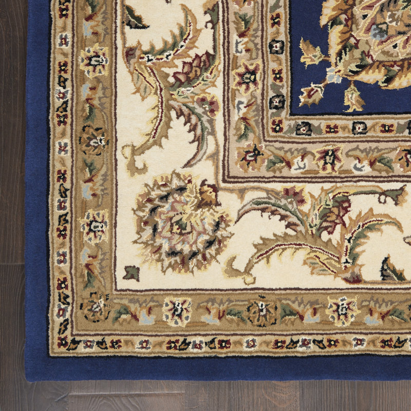 Tapis bleu marine en soie / laine touffeté à la main Oboyle, Rectangle 5 pi 6 po x 8 pi 6 po