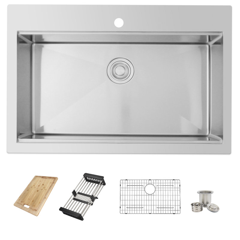 AZUNI Noirt Drop-In 31" Single Bowl Stainless Steel Kitchen Sink with Accessories