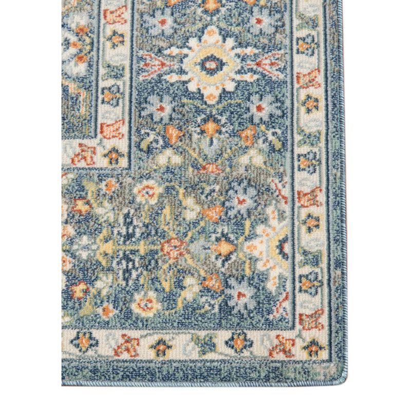 Tapis extérieur bleu et orange à motif de médaillons floraux 2 pi x 3 pi