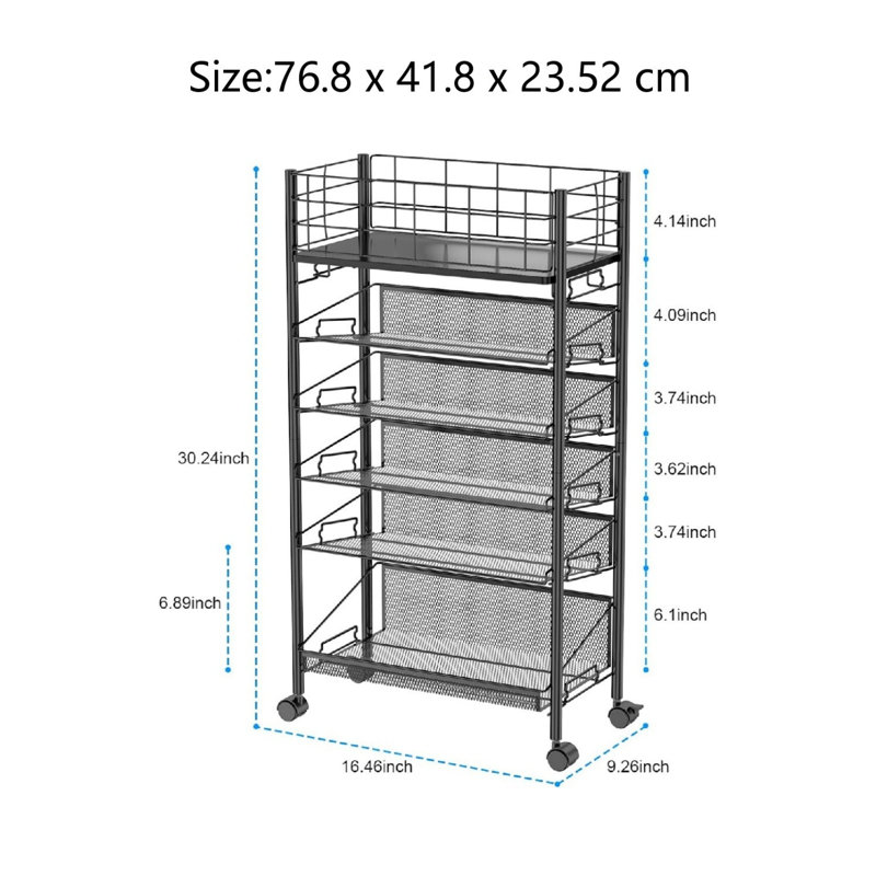 76.8cm H x 41.8cm W File Cart, Black
