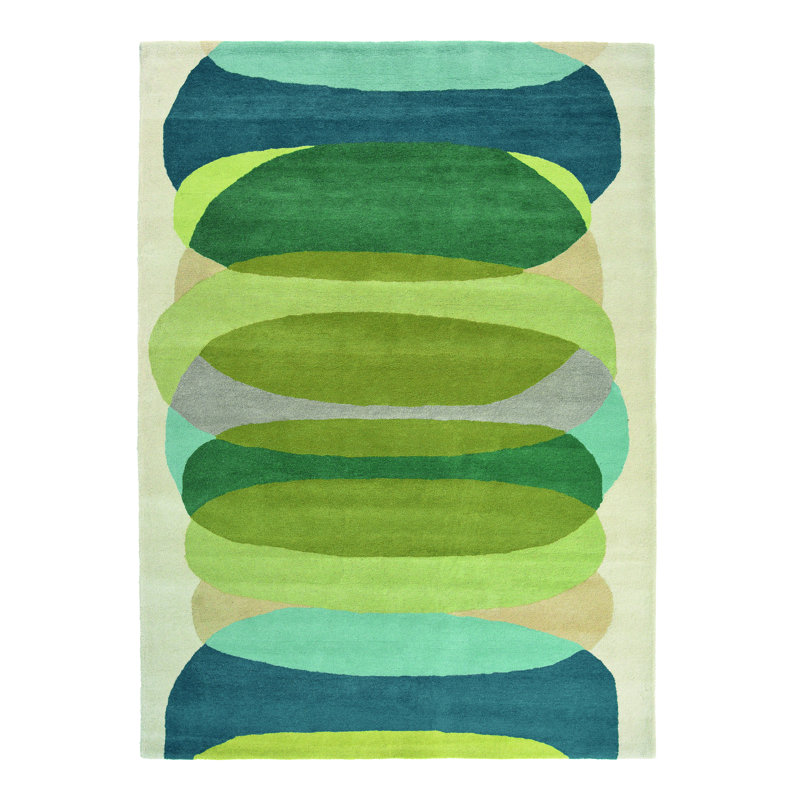 Elliptic Wool Striped Area Rug in Blue/Ivory/Yellow, Rectangle 4'7" x 6'7"