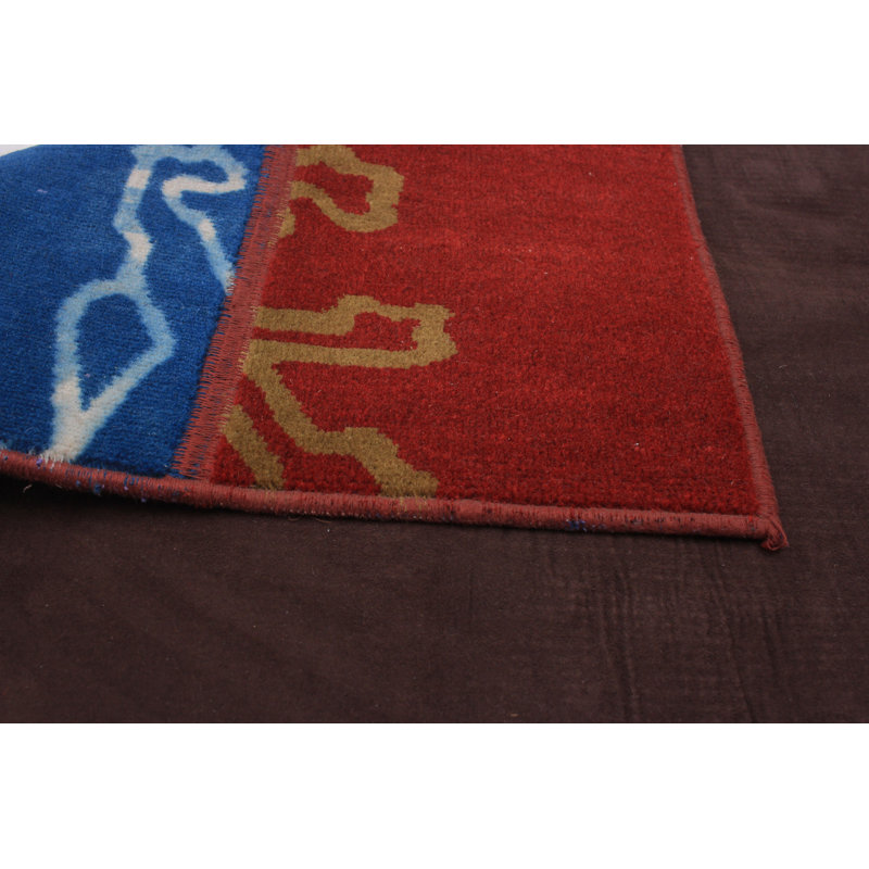 Tapis décoratif en laine noué à la main de conception unique 3 pi 4 po x 5 pi Benonie 1980s