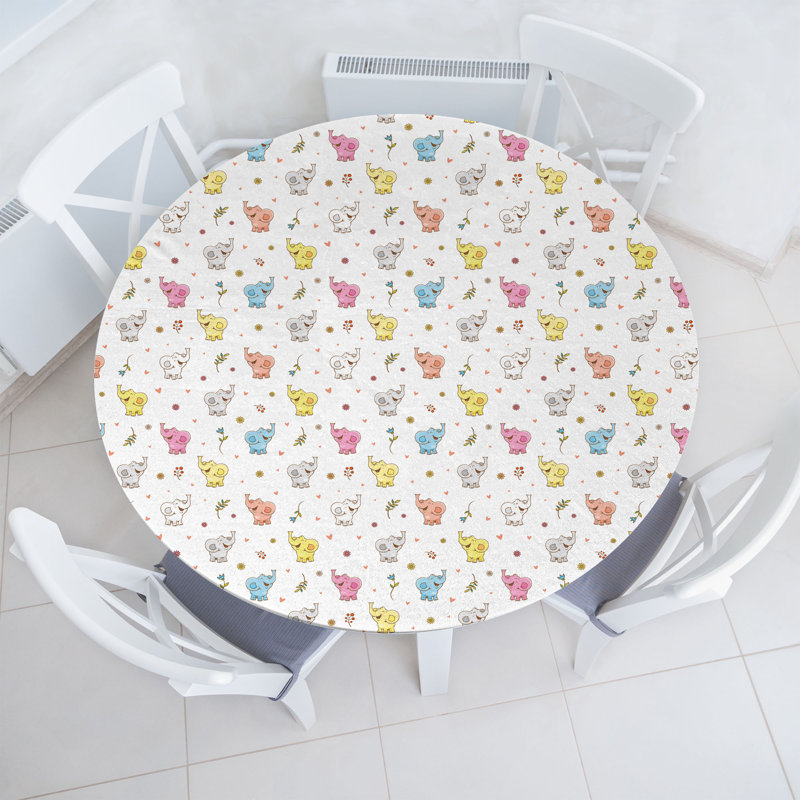 Ebern Designs Animal Fitted Round Tablecloth MMulticolor 75381, 64.17" Round