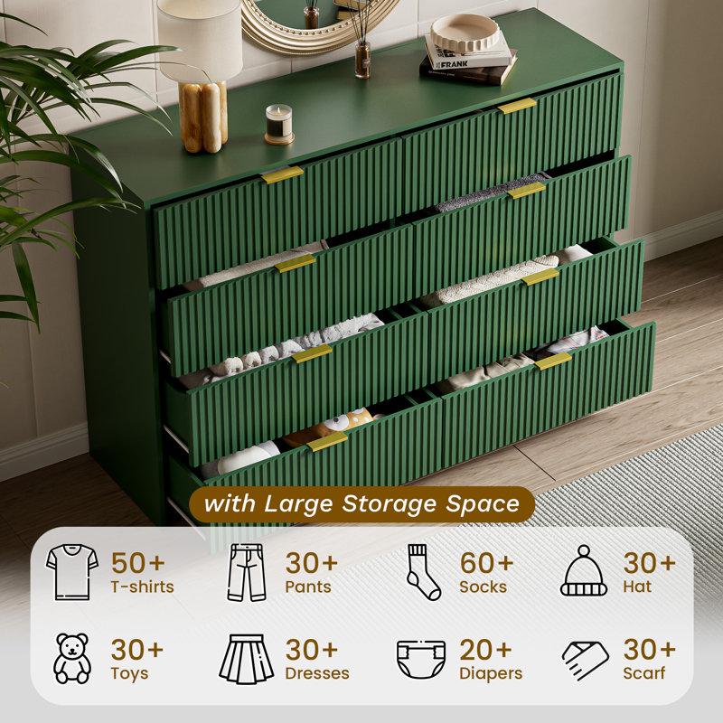 8-Drawer Double Dresser, 55" W, Green