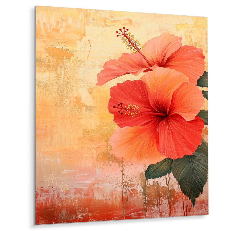 «Sunset Bloom Hibiscus In Madagascar», décoration murale florale en métal, impression sur métal Hibiscus, H 40 po x l 30 po