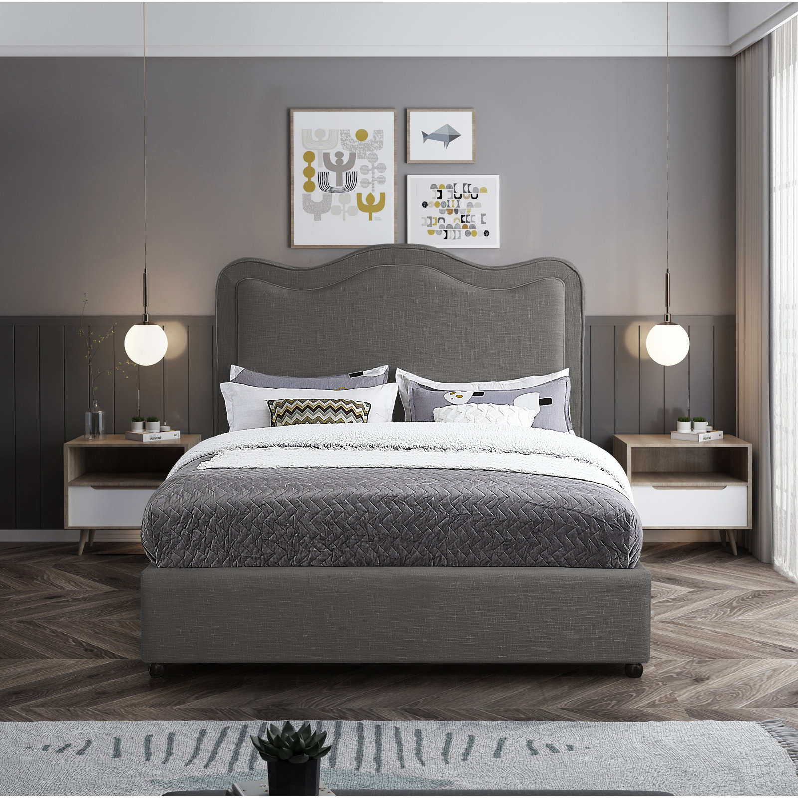 Felix Upholstered Bed, Full/Double, Gray Velvet