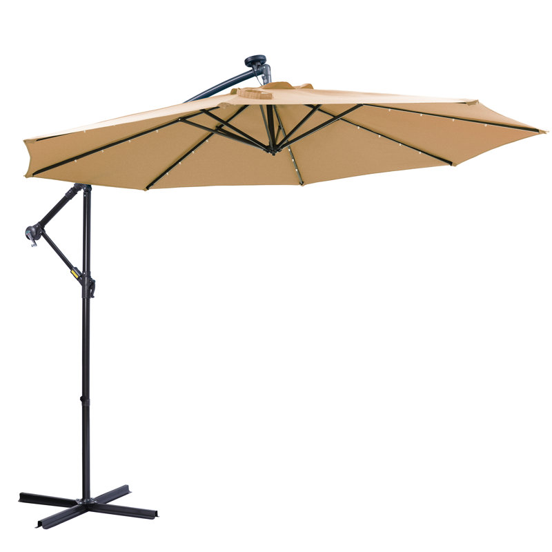 Parasol solaire d'extérieur 10 pi - Taupe Cadre à griffes, base thermolaquée de patio à 32 lumières écoénergétique, pavillon résistant aux intempéries, résistance à la décoloration