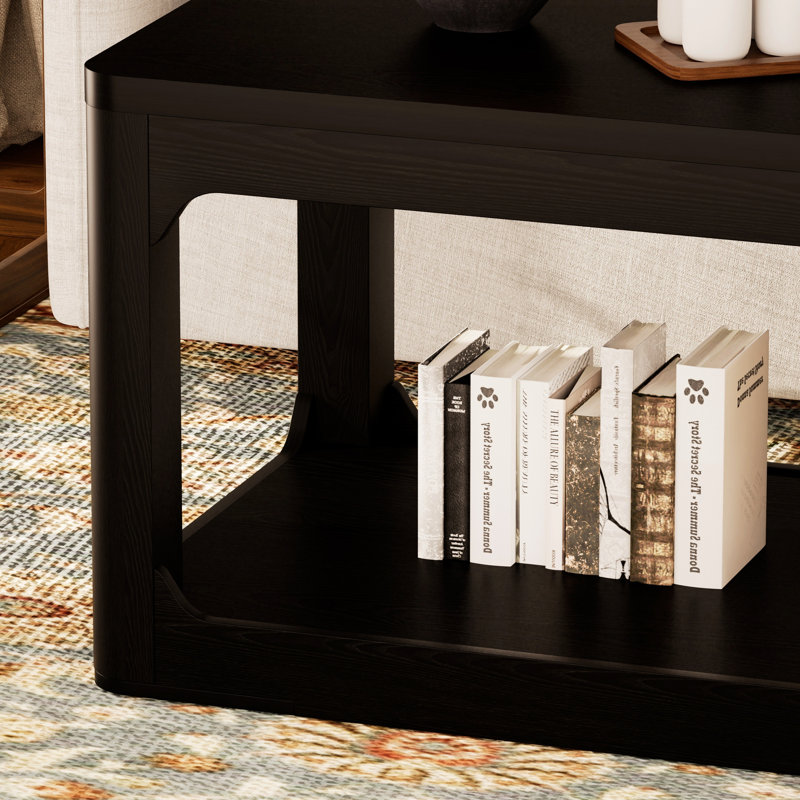 Ensemble de salon moderne 3 pièces, table basse et table d'appoint avec bords arrondis Modern, Black