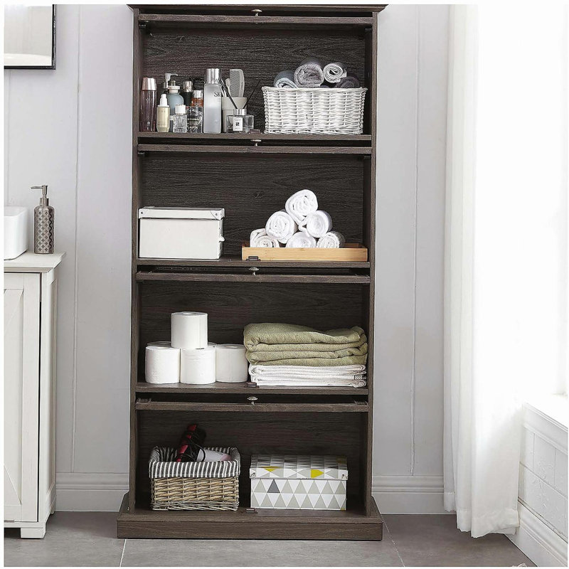Glass display cabinet 4 Tier Glass Display Cabinet Storage Curio Cabinet with Flip up Glass Doors, Brown