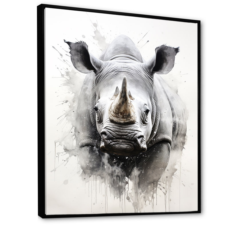 Mighty Stampede Rhinoceros sur impression sur toile, Cadre flottant noir, H 32 po x l 16 po x P 1 po