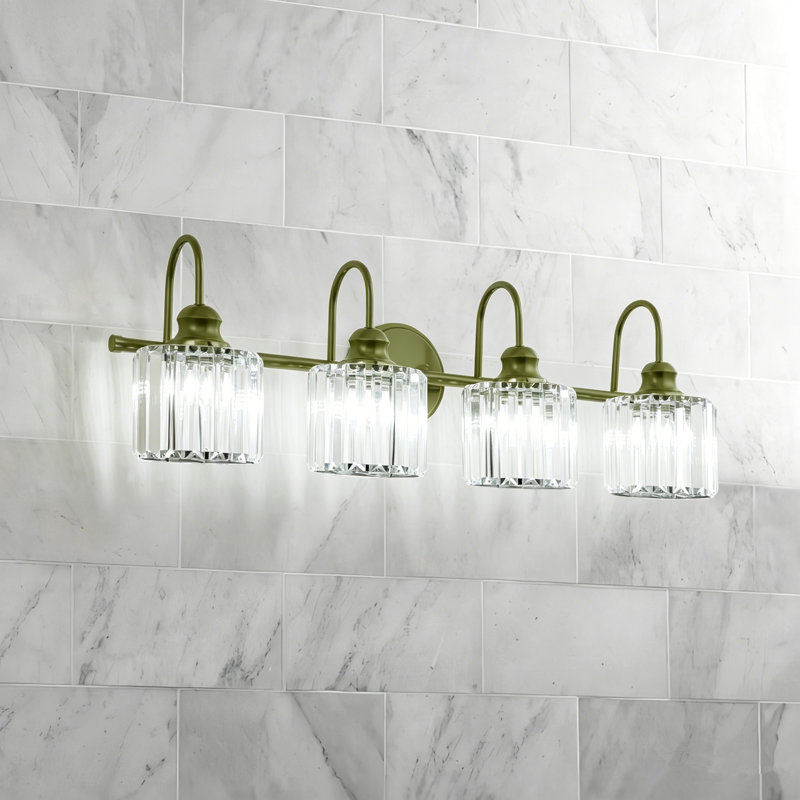Gjystina 3-Light Dimmable Gold-Black/Chrome Crystal Vanity Light, 4 Lights, Green