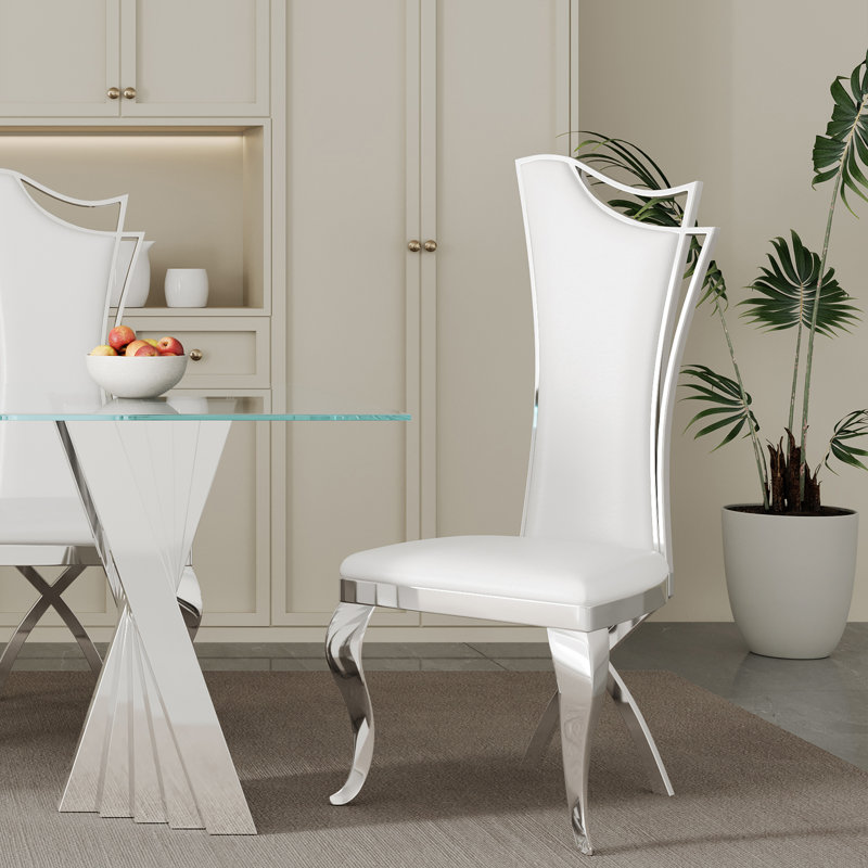 Ensemble repas, 5 pièces: table, 4 chaises, Argent argent, Blanc / argenté