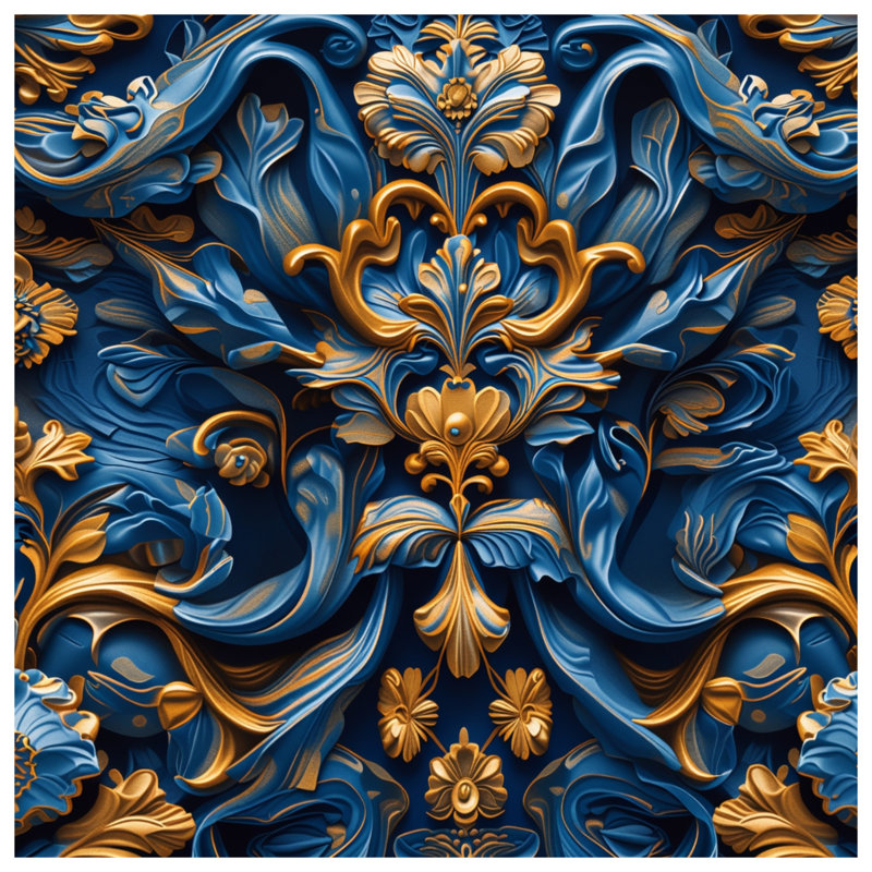 Housses de couette à motif baroque bleu doré, Lit simple