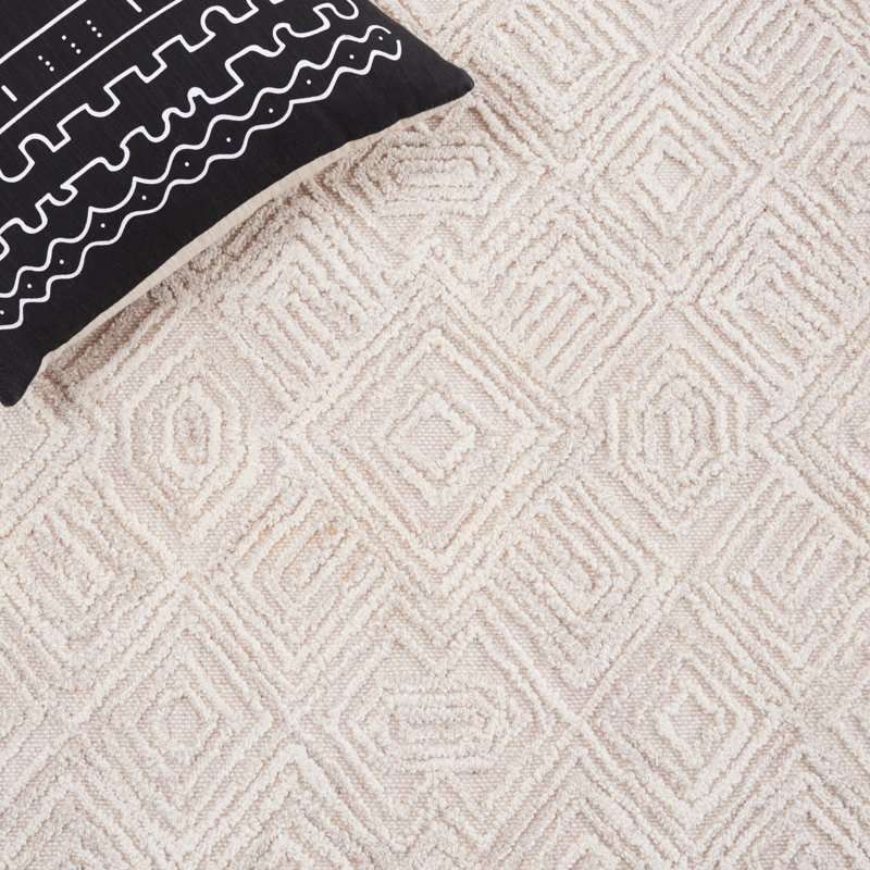 Tapis beige en laine et en coton touffeté à la main Anaissa, Rectangle 3 pi x 5 pi