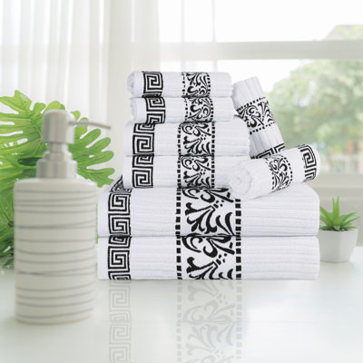 Athens 100% Cotton Medium Weight Floral Border 8-Piece Towel Set