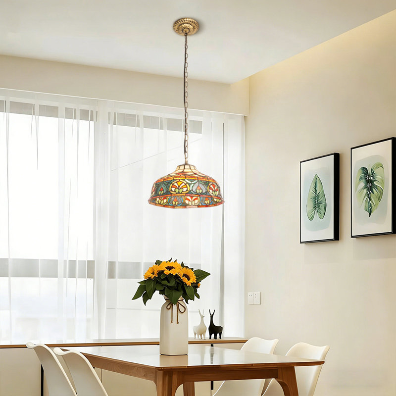 Luminaire suspendu simple en vitrail avec finition bronze antique