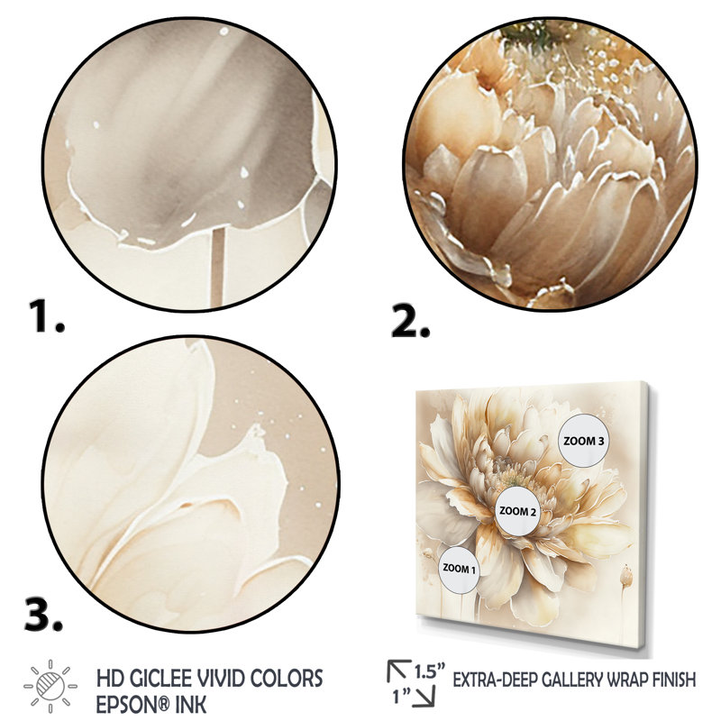 " Single Beige Flower V ", 30" H x 30" W, Wrapped Canvas