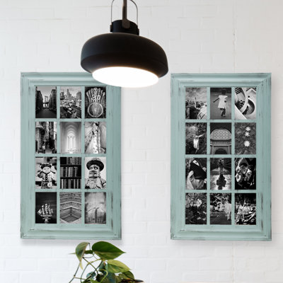 Kiera Grace Alice Collage Ayon Frame, Durable Picture Frame with 12 Frames, Holds Twelve 4" x 6" Photos, Wall Mount Photo Frame, Distressed Rustic Country Window Design, 18" x 30"
