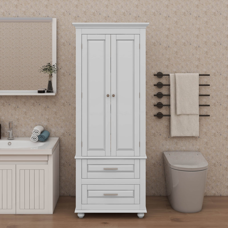 Armoire de rangement haute avec deux tiroirs et une tablette réglable à 3 niveaux