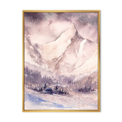 «Purple Cottage House in Winter Landscape», reproduction d'art sur toile