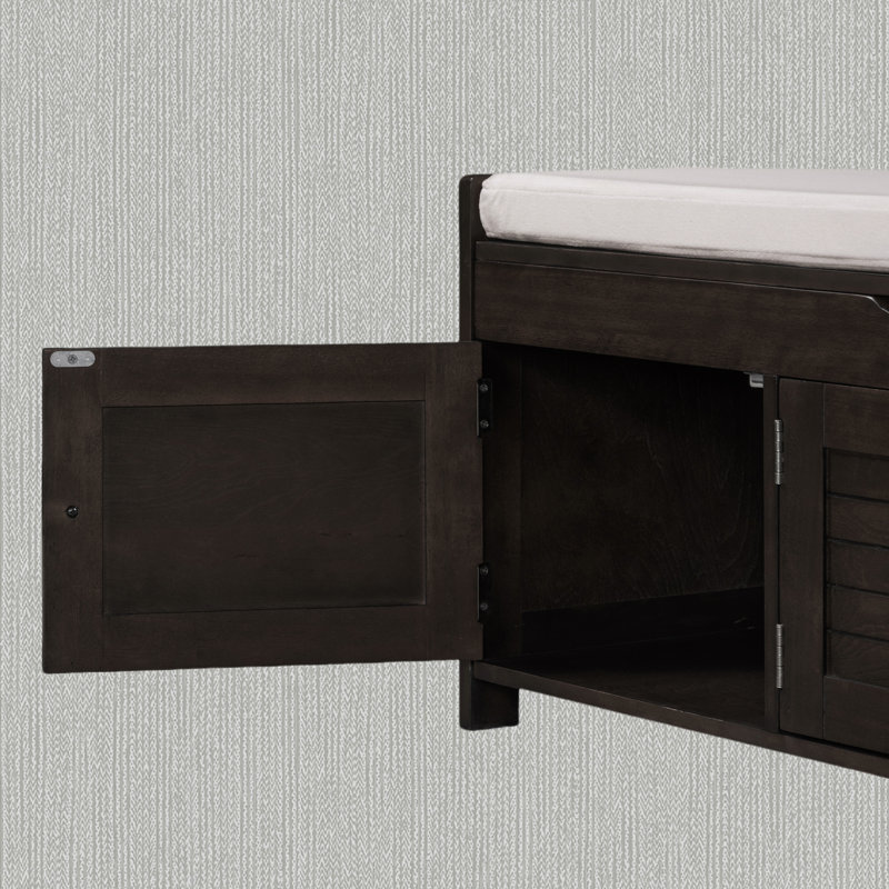 Upholstered Storage Bench with 2 Cabinets, Espresso