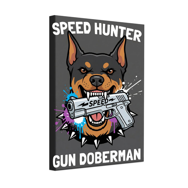 Animaux, chien de chasse avec pistolet Doberman, H 18 po x l 12 po