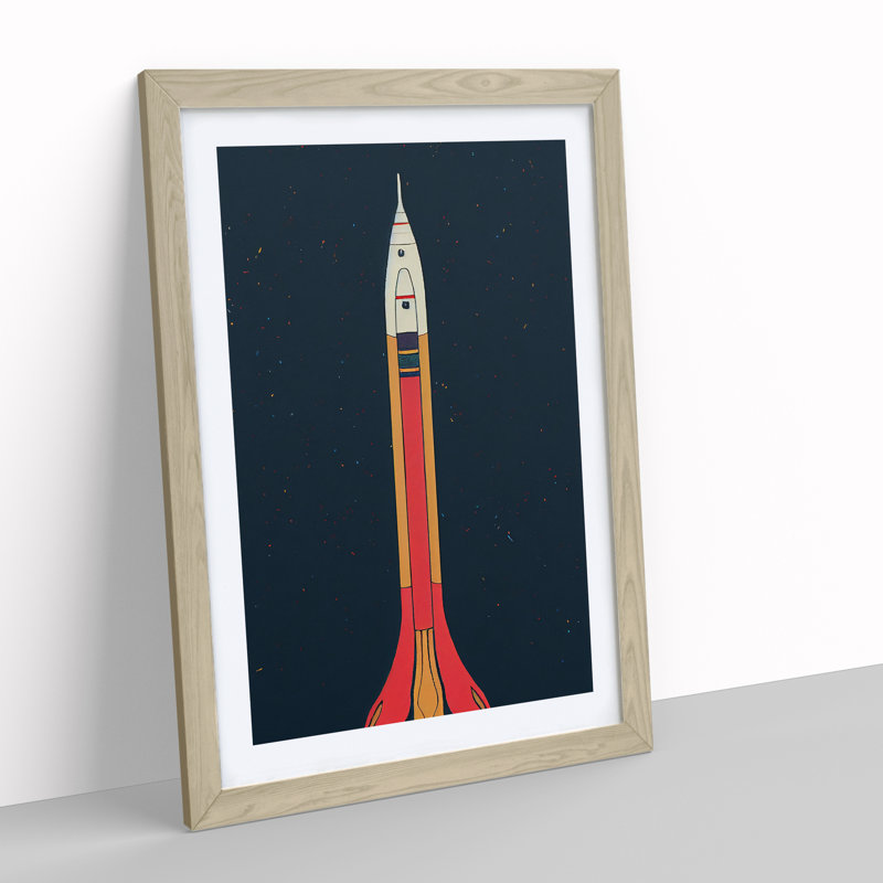 Astonishing Spaceship Rocket - Single Picture Frame Print, 64cm H x 46cm W x 2cm D, Oak Framed