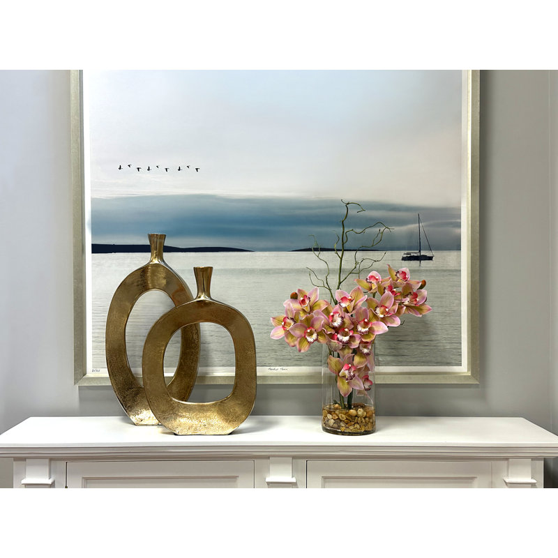 Orchid Arrangement in Glass Vase with Rocks, Pink