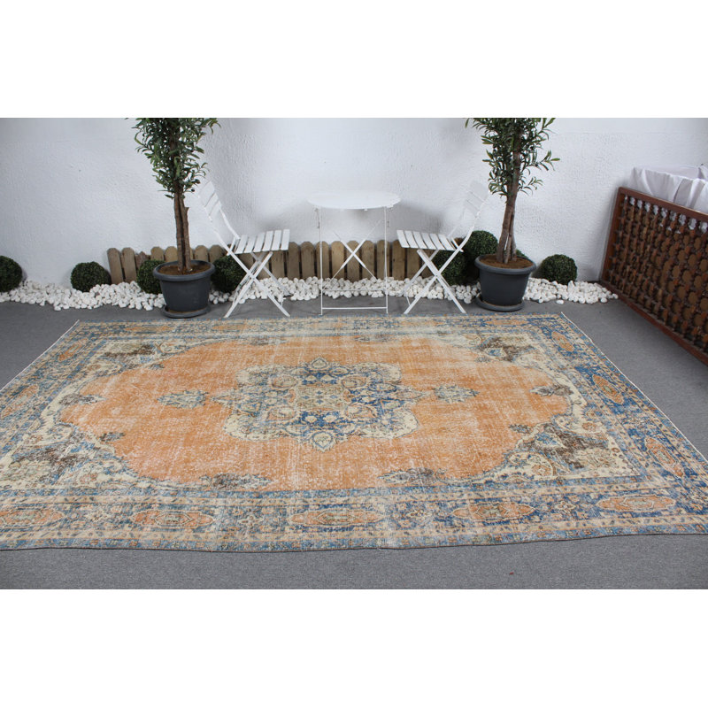 Tapis turc rétro Oushak pour salon et cuisine décolorés - Décoration de sol classique