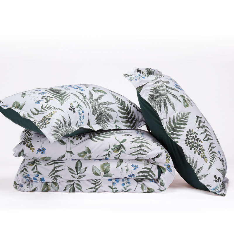 Green and White Floral Microfiber Full/Queen Duvet Cover Set