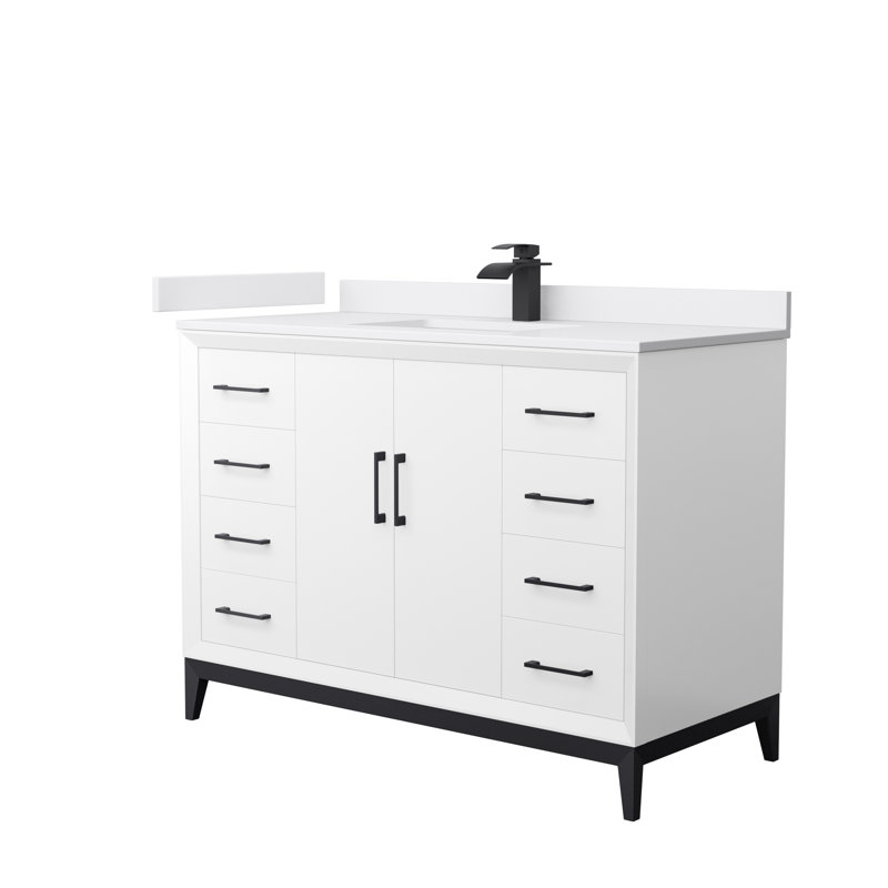 Amici Single Bathroom Vanity Set, Matte Black, 48", Cultured Marble (White)