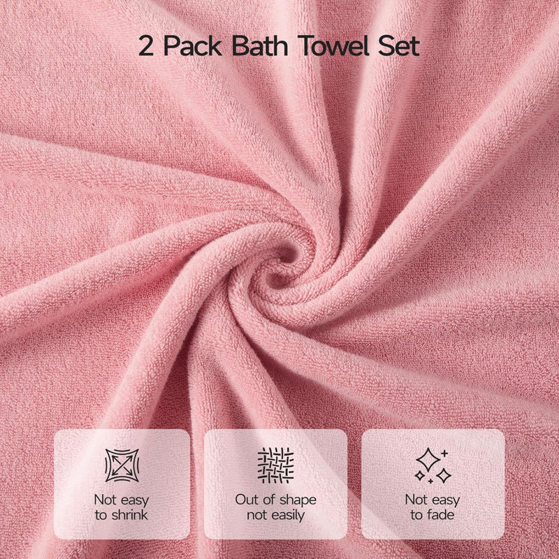 2 Pack Bath Towels Set,55X28 Inches,100% Cotton,Lighter Weight,Soft & Highly Absorbent,Quick Dry Towels For Bathroom,Gym, Shower, Hotel,Spa And Daily Use,Pink