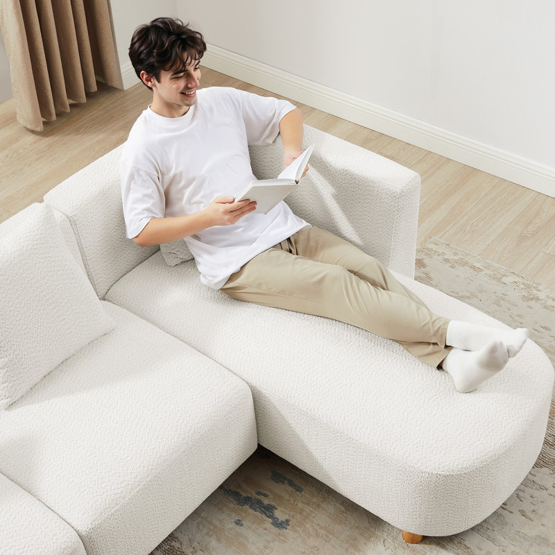 Modern Upholstered Sectional Sofa, White Polyester