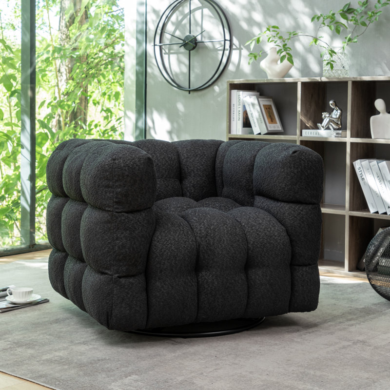 Armir 38" Wide Tufted Polyester Swivel Chair with Square Arm, Black Polyester Blend