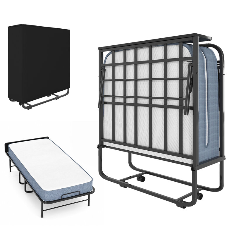 75" Foldable Guest Bed with Headboard & Memory Foam – 300LBS, 5" Mattress, Rolls for Storage