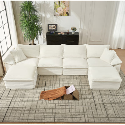 Canapé modulaire 144 po - Canapé en U surdimensionné en velours côtelé avec repose-pieds mobile, confortable, moderne et sans assemblage