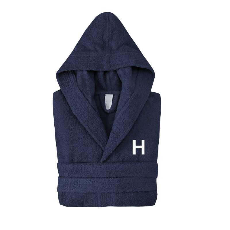 Monogrammed Hooded Turkish Cotton Bathrobe, Navy, H