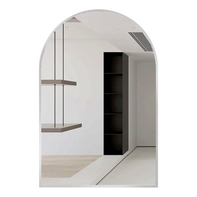 24x32 Inch Silver Metal Framed Arched Bathrrom Mirror for Wall