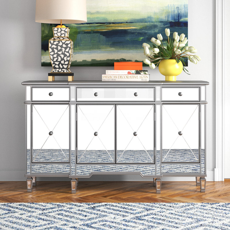 Buffet bas à 3 tiroirs Caila, H 36 po x l 48 po x P 14 po, Silver