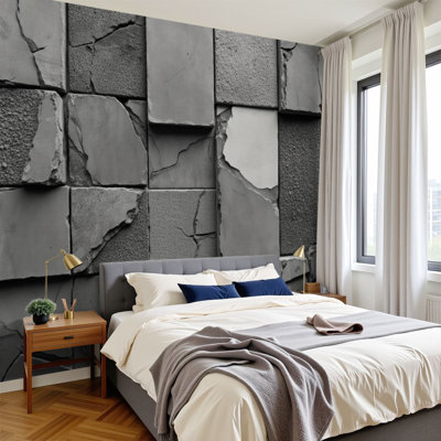 Peel and Stick Wallpaper Abstract Dark Gray Geometric Concrete Texture Wall Art Wall Murals 100"H x 144"W Removable PVC Wall Paper Self-Adhesive Wall Decor for Bedroom Living Room Home Office