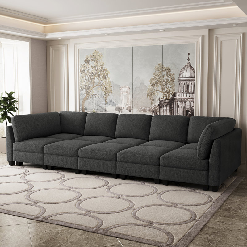 Canapé-lit modulaire 5 places, canapé-lit rembourré Frostvelvet, Mélange de polyester noir