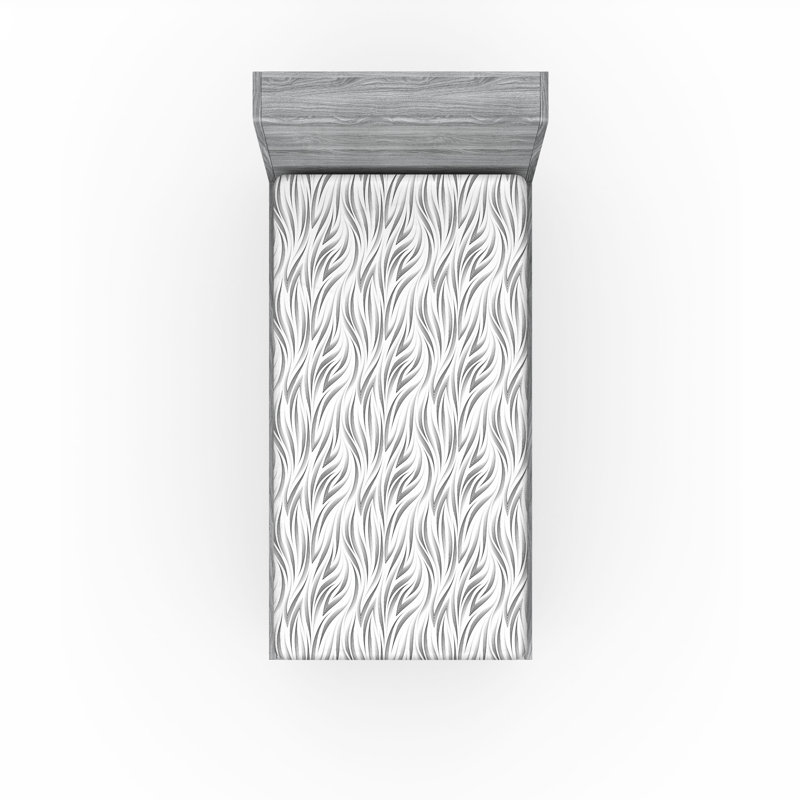 Ambesonne Nature Fitted Sheet Leaves Botanical Style Art, Twin Fitted Sheet, Charcoal Gray/White Abstract