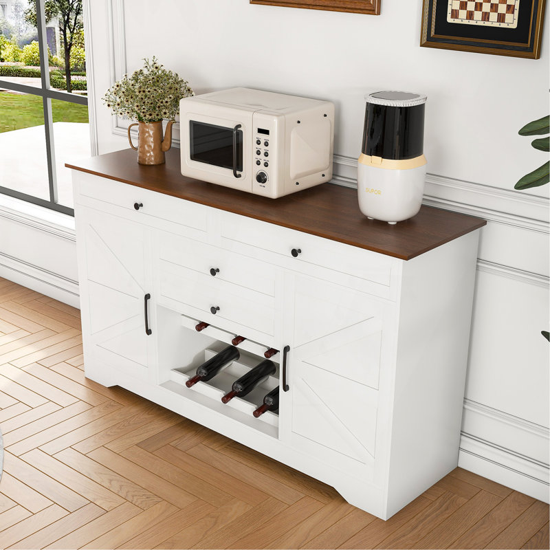 Buffet de ferme 54 "avec armoire de rangement et tablette réglable - table de salle à manger avec tiroir