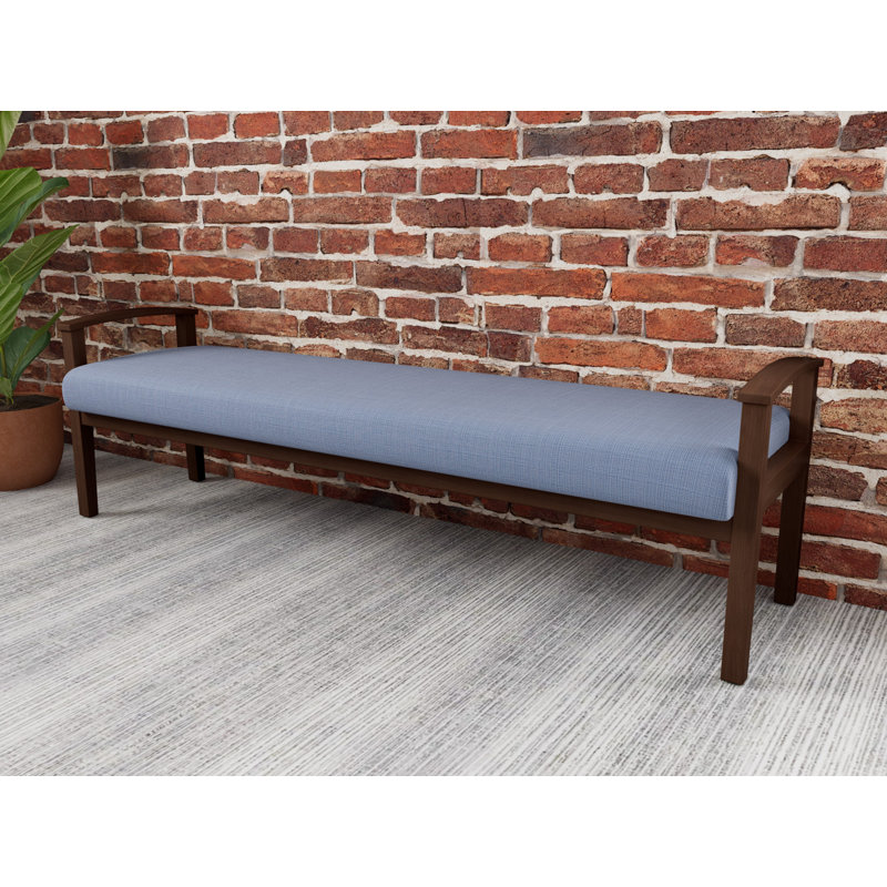 Banc en bois massif Amherst, Chambray bleu marine clair, Noyer Riftwood