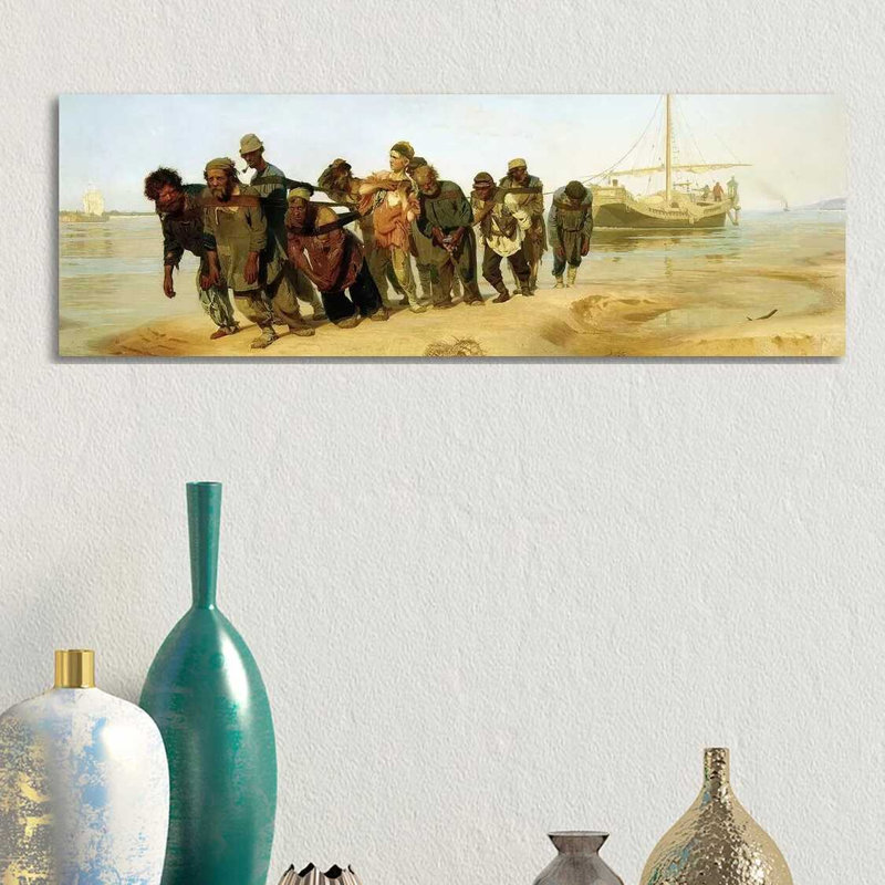 The Boatmen On The Volga, 1870-73 by Ilya Efimovich Repin - Panoramic Painting on Canvas, 30.48cm H x 91.44cm W x 3.81cm D