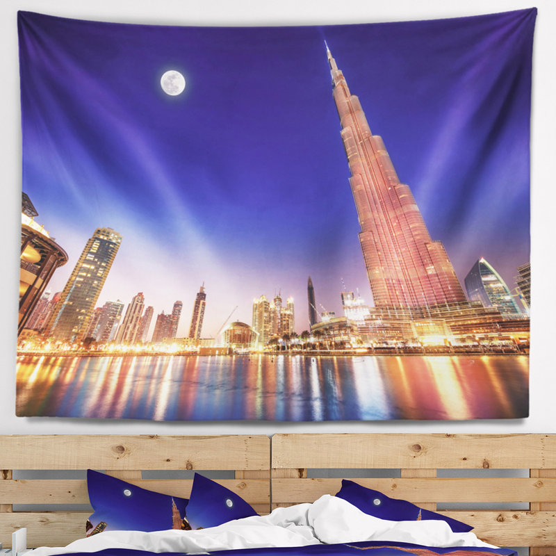 Tapisserie paysage de nuit burj khalifa, H 32 po x l 39 po