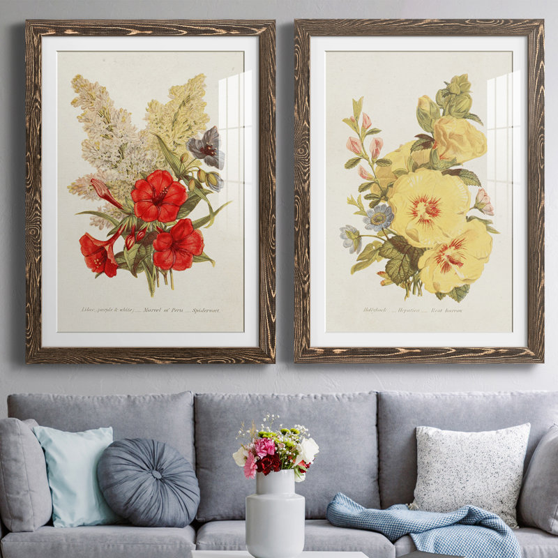 Antique Floral Bouquet V - Ensemble de 2 reproductions de cadres photo, H 24 po x l 36 po x P 1,5 po